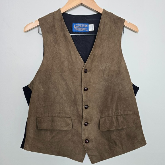 Vintage Mens Pendleton Western Americana Suede Leather Vest Sz M Ranch USA - Picture 2 of 9